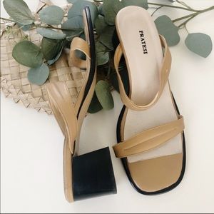 Vintage Y2K square toe leather mules sandals 40